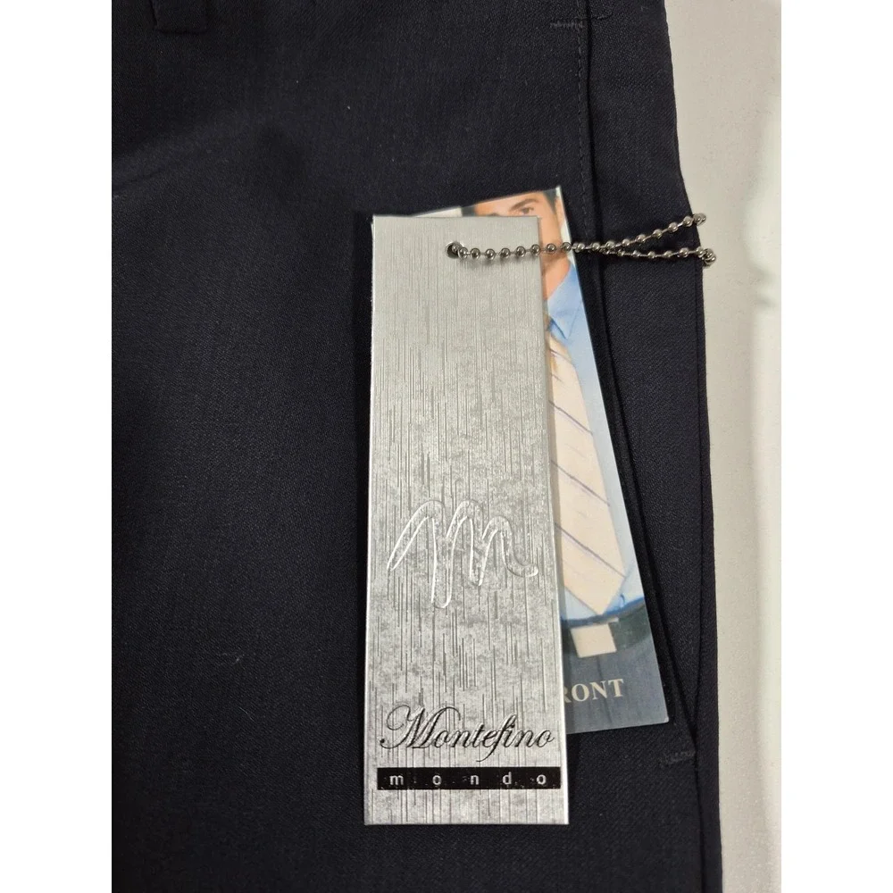 Montefino Dress Pants Mens 30x36 Navy Super 120s Wool Flat Front Unhemmed NWT